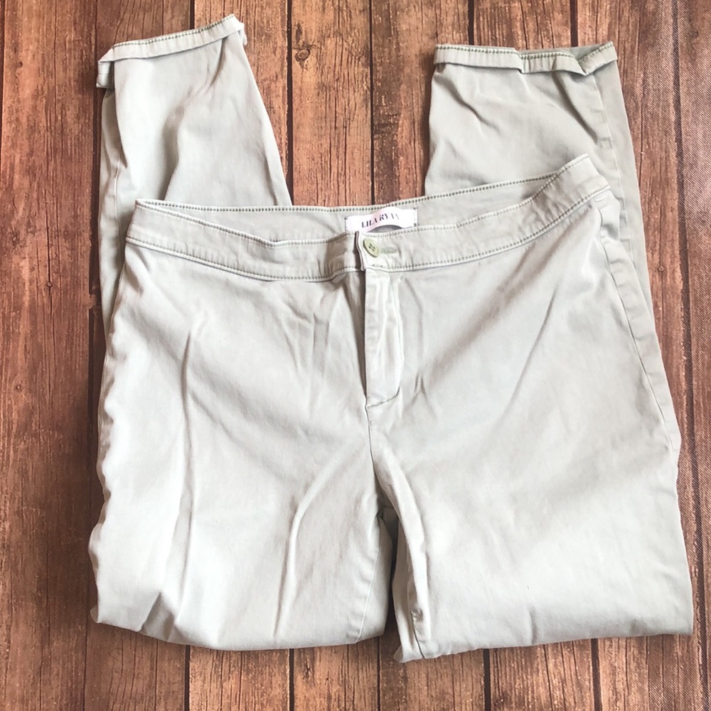 Lila Ryan Soft Green Brushed Cotton Blend Stretch Tapered Pants S… - Picture 3 of 5